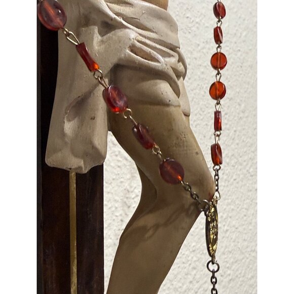 Vintage Wooden Crucifix  Rosary Beads & Jesus Figure READ SEE - Picture 10 of 11